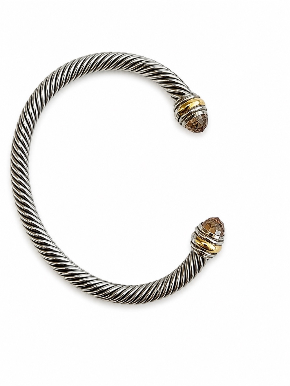 David Yurman Silver Twisted Cable Cuff with Gold Accents and Morganite Tips